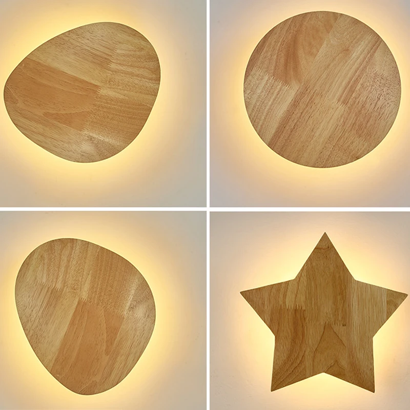 Nordic LED Wooden Wall Lamp Personalized Bedroom Children's Room Living Room Wall Light Modern Minimalist Hallway Bedside Lamps