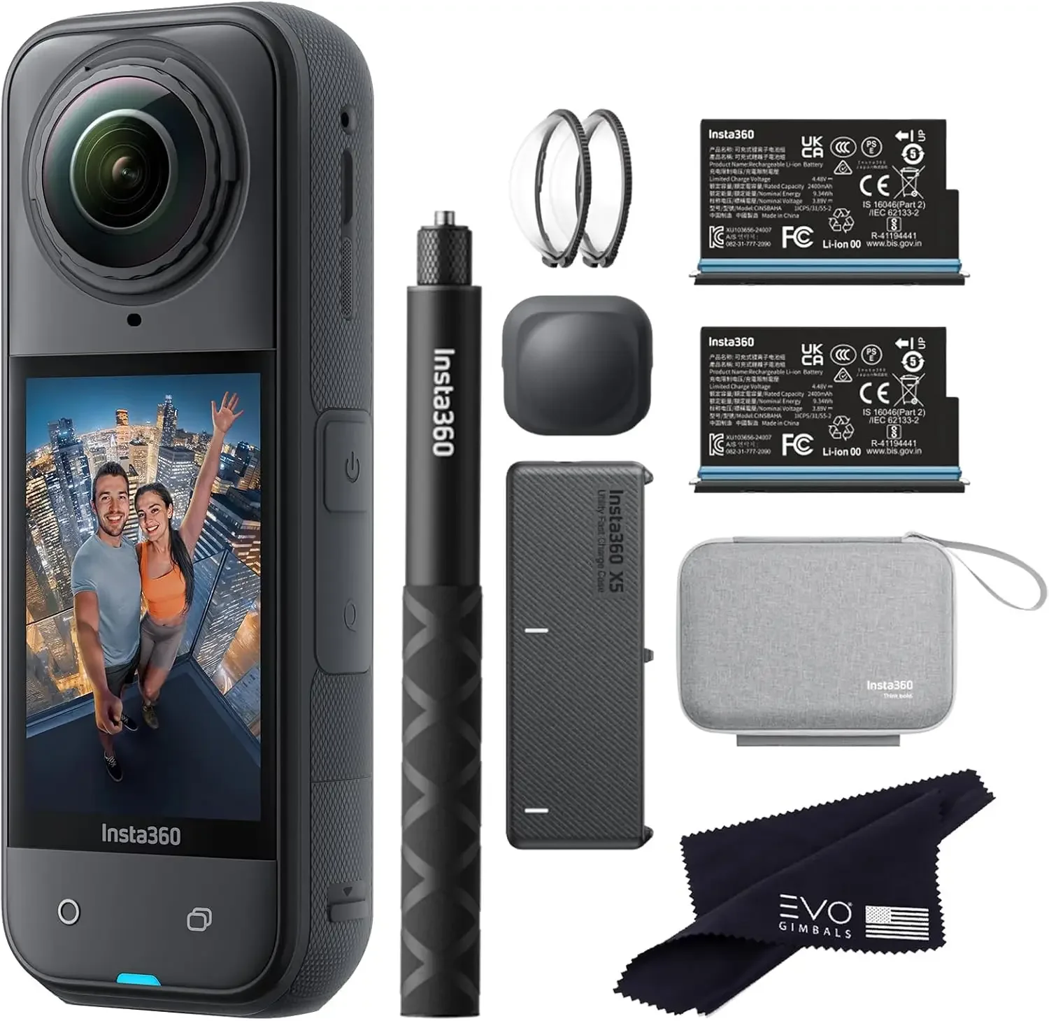 

Bundle Includes Selfie Stick, Extra Battery, Utility Fast Charge Case, Standard Lens Guards, Lens Cap, Carry Case(No Card)