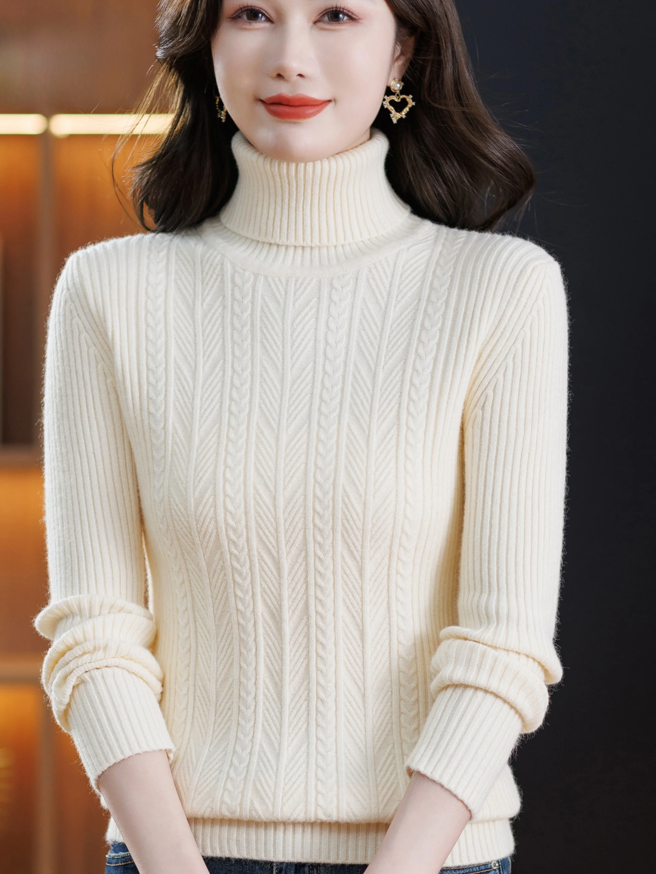 

Women's High Collar Knitted Sweater Winter Fashion Slim Fit Warm Tight Base Shirt Mom's Style Middle Aged And Elderly Top