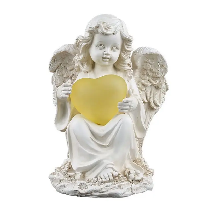 AB66-Resin Garden Sculpture Solar Garden Angel Statue-Large Praying Guardian Angel Statue Light For Outdoor Yard Decor