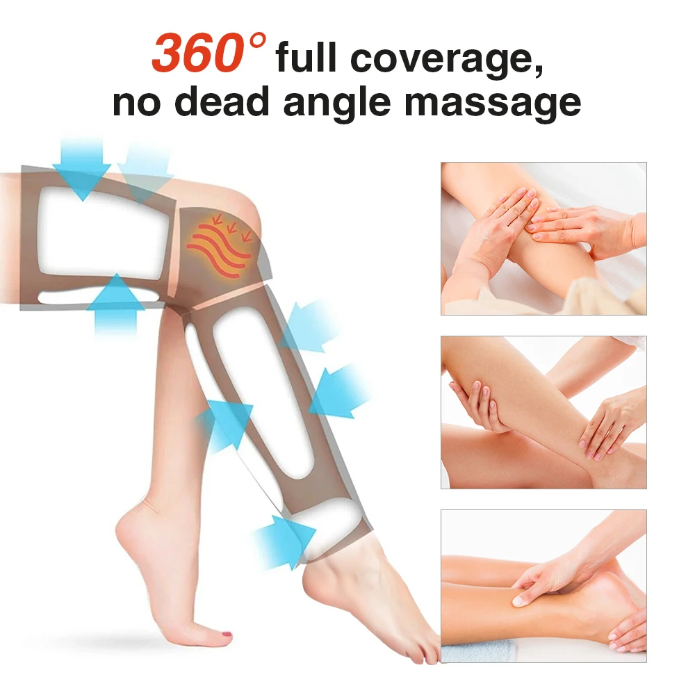 2 Stück elektrisches Bein massage gerät Luft kompression heizung 3 Massage modi Oberschenkel Wade und Knie 360 ° Allround-Paket USB-Aufladung