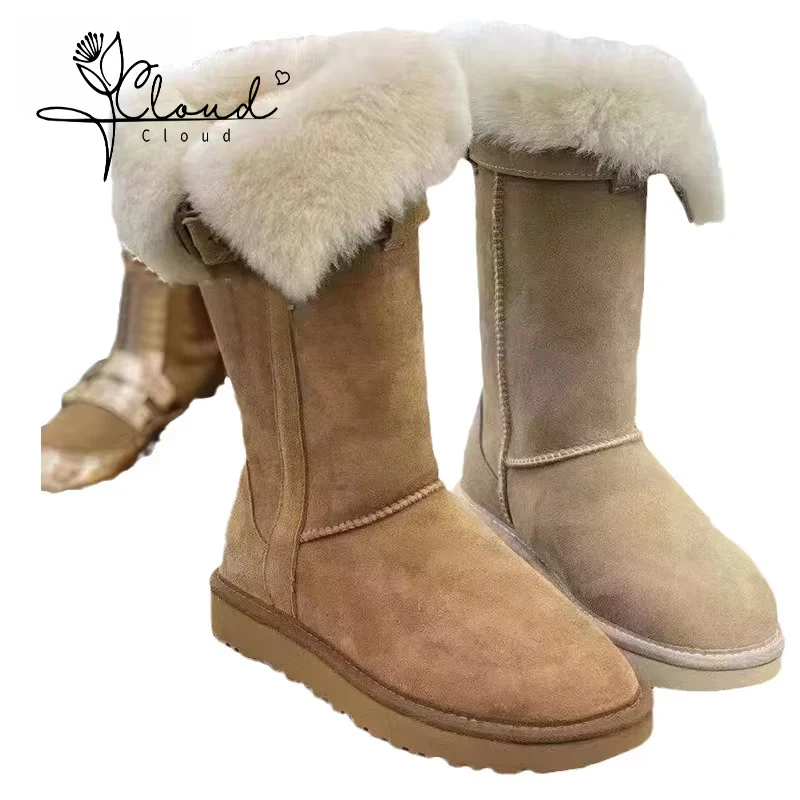 

Winter Women's Keep Warm Plush Flat Suede Snow Ankle Boots New Platform Knee High Boots For Women Outdoor Casual Cotton Shoes