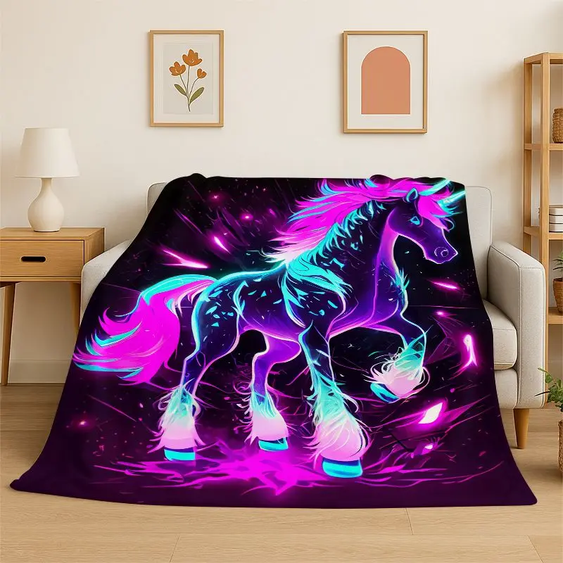 Dream Unicorn Rainbow Cartoon Flannel Blanket Soft Warm Throw Blanket for Bedroom Living Room Bed Travel Camping Picnic Cover