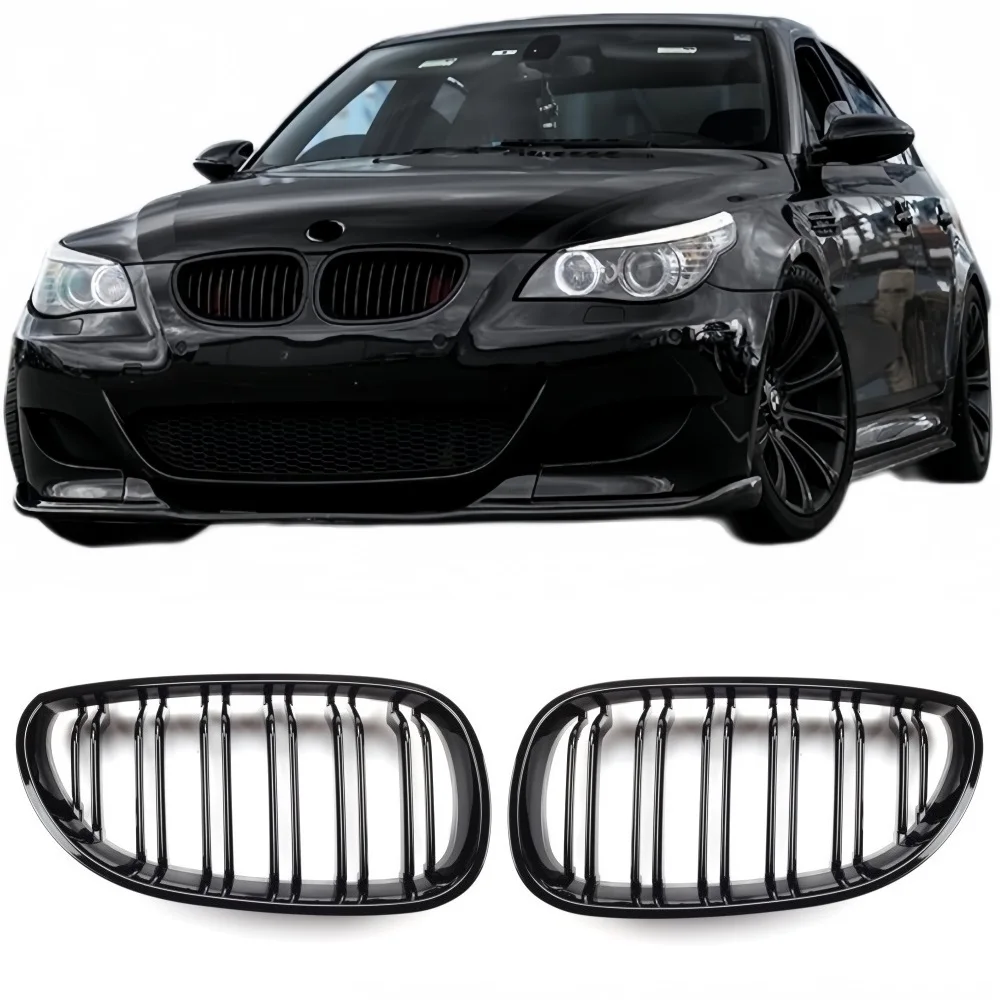 

Car Front Bumper Grille Kidney Racing Grill Grilles For BMW E60 E61 5 Series 2003-2009 Gloss Black Auto New Double Slat