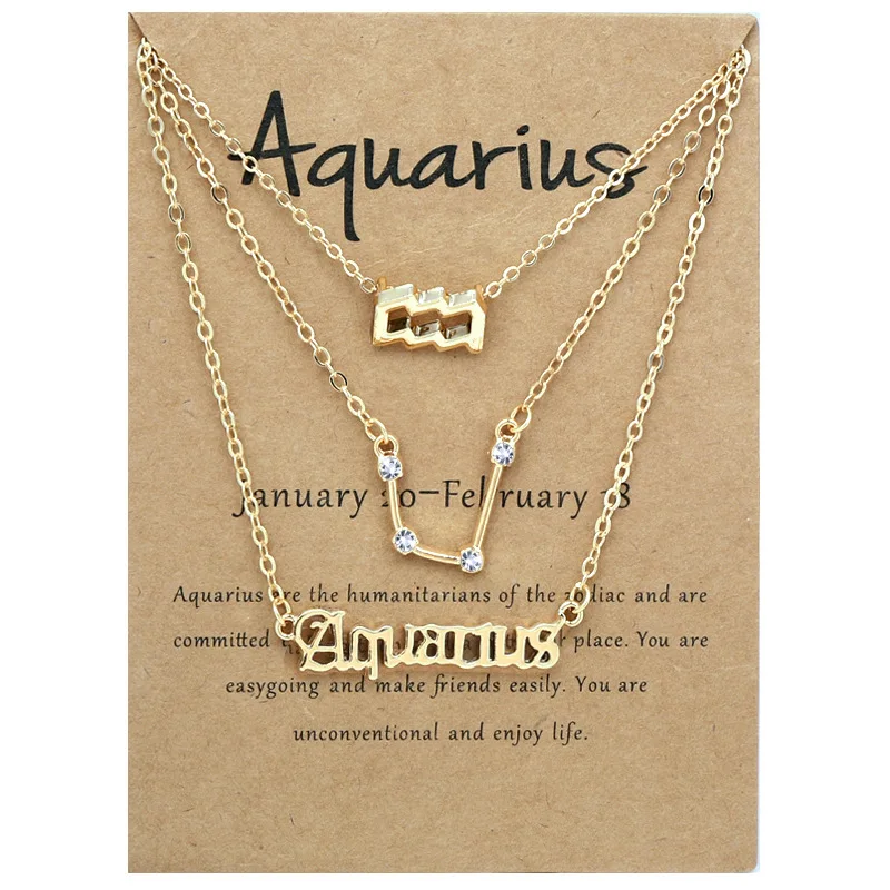 Zodiac Signs Necklace Set Vintage Letter Symbols with Diamonds Jewelry Set