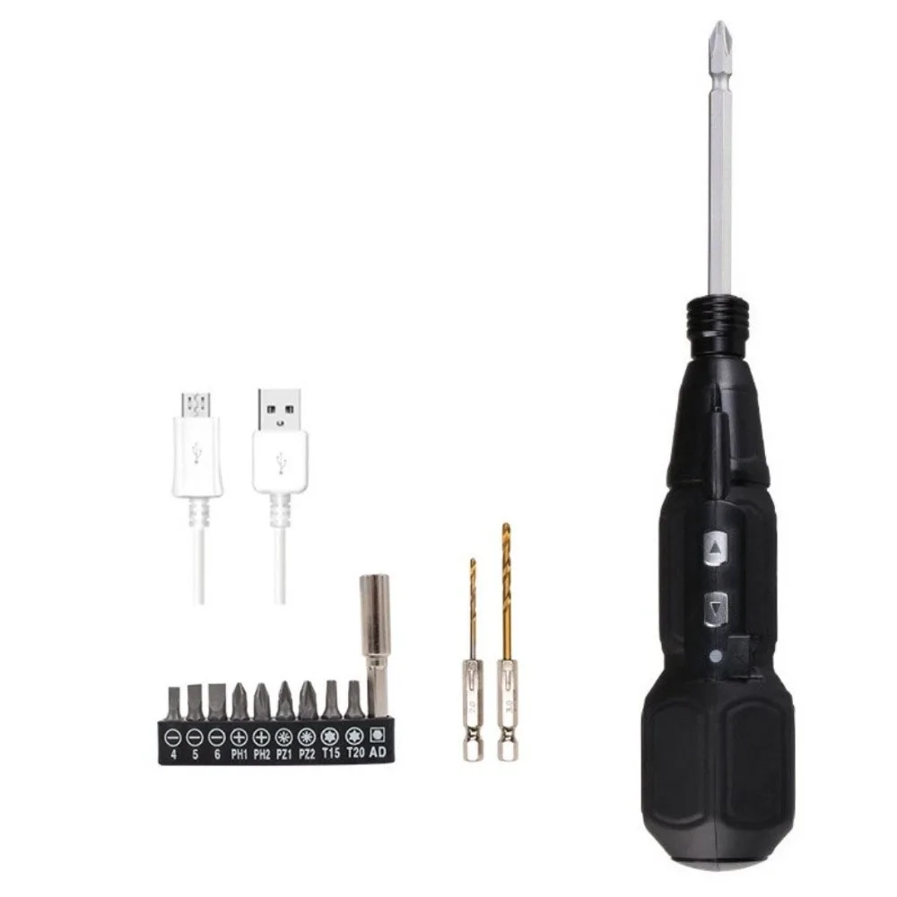 Anti-Slip Handle Cordless Screwdriver Chrome Vanadium Steel LED Lights Mini Electric Screwdriver Charging Straight Rod