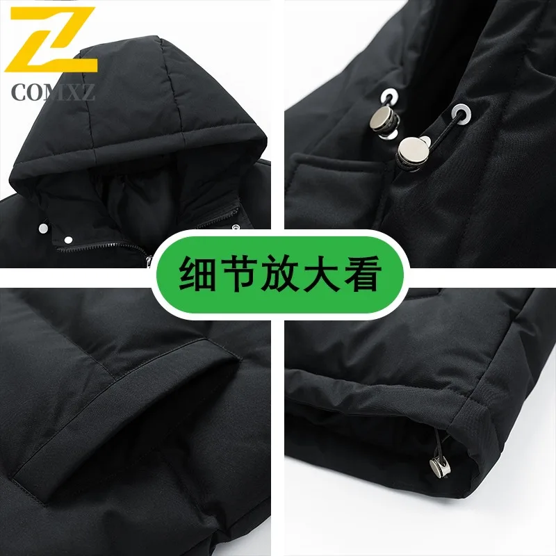 COMXZ 2025 Winter Plus Size Mens Cotton Jacket M 8XL Loose Fit Hooded Short Puffer Coat Outwear tactics lightweight windbreaker