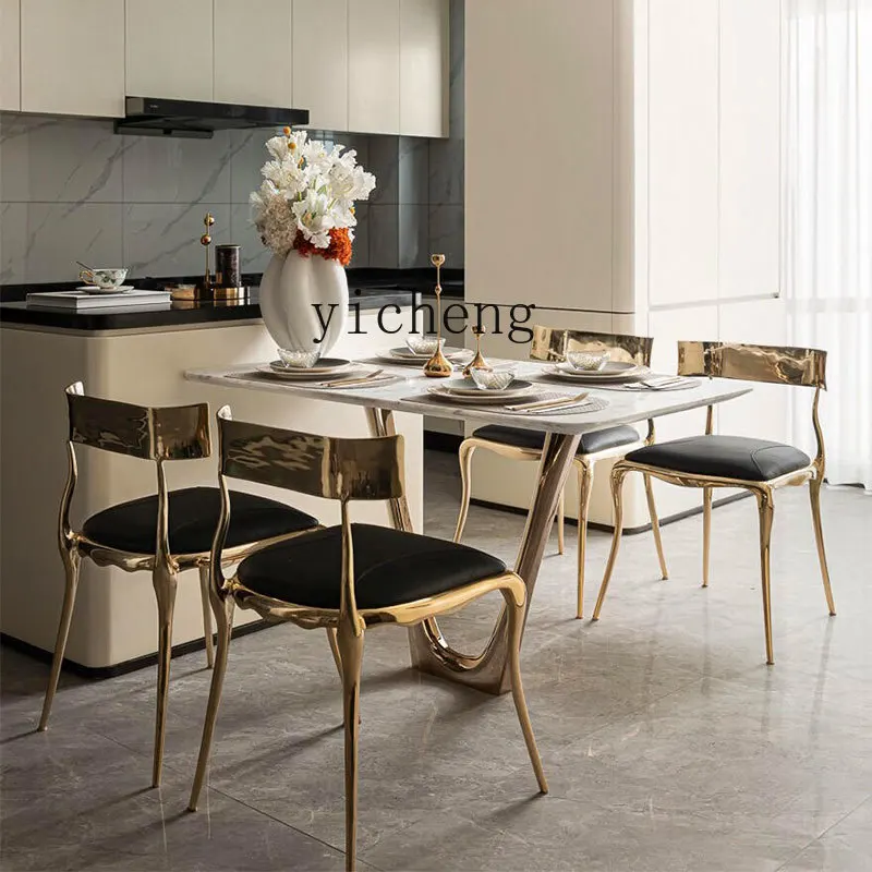 

XL1 light luxury high-end pure copper dining chair villa luxury home stainless steel backrest chair