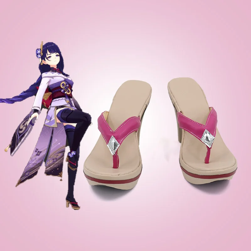 

Genshin Impact Raiden Shogun Baal Cosplay Shoes Women Men Baal Cos Anime Pink High Heels