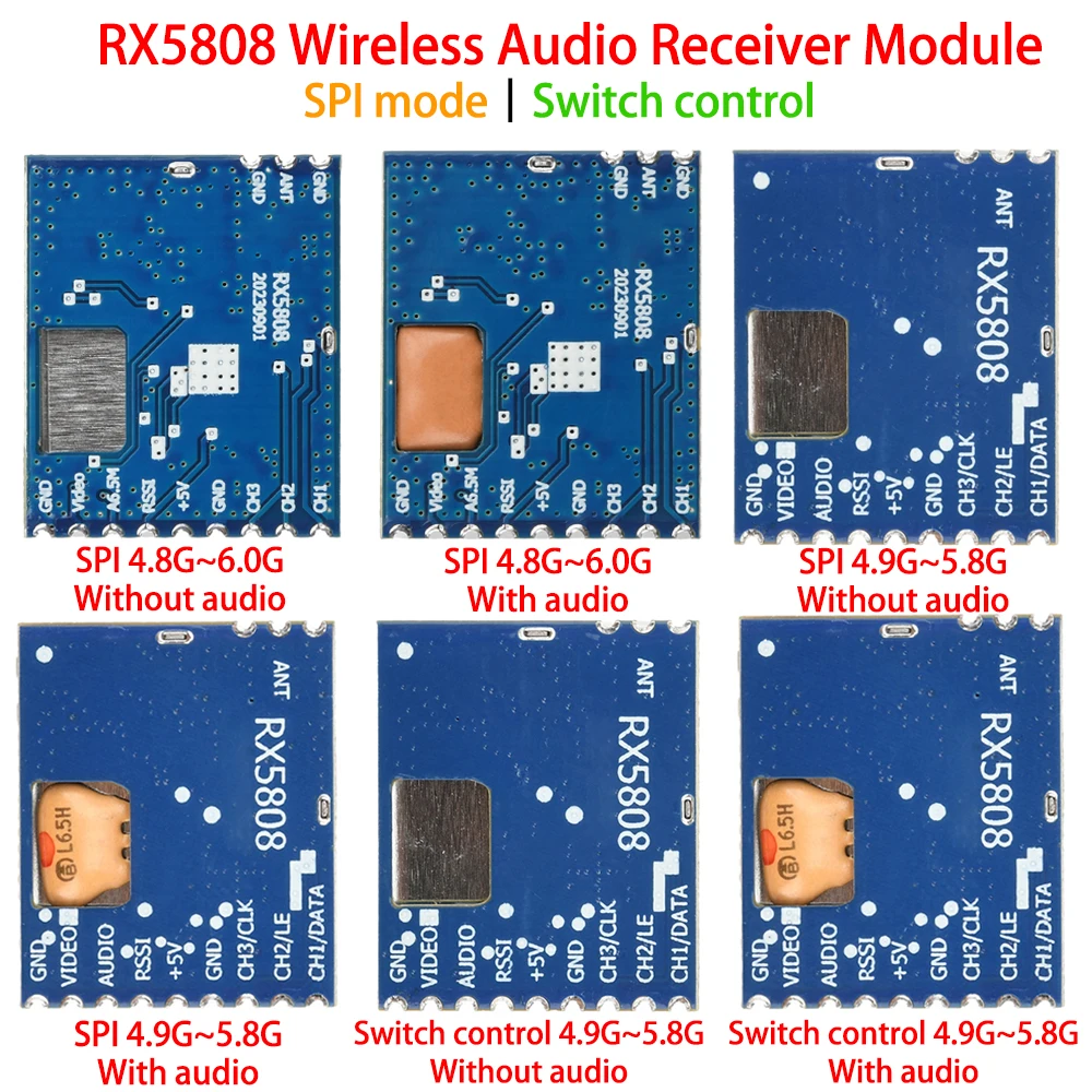 

4.8~6.0GHz RX5808 Receiver Module SPI/Switch Control Wireless Audio Video Receiver Module for FPV Systems RC DIY Electronic Kit