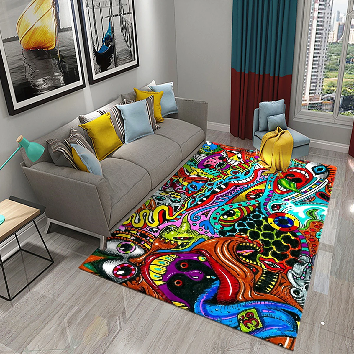 Abstract Psychedelic Graffiti Carpet Modern Colorful Trippy Art Rug for Living Room Kitchen Bedroom Bathroom Non-Slip Rug Carpet