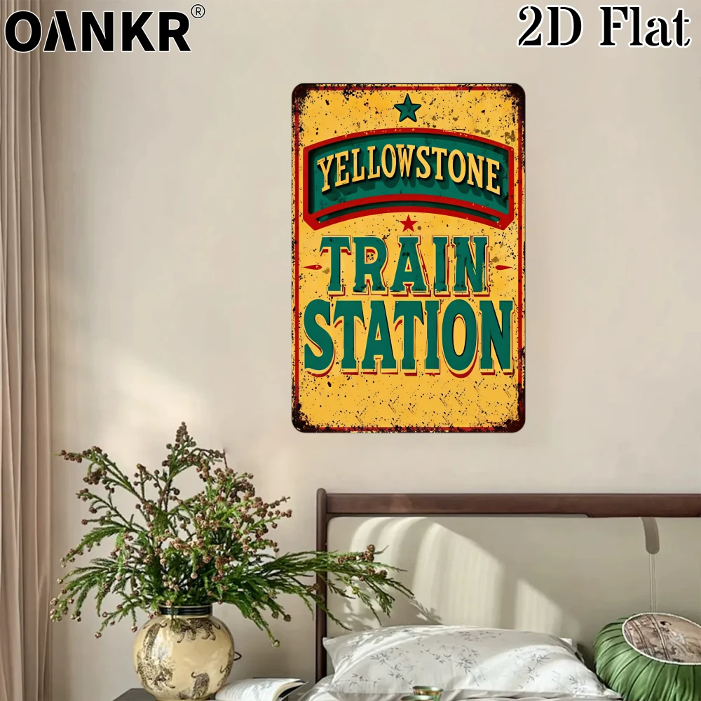 Vintage Iron Sign 1Pc Garage Art Poster Decorative Metal Tin Sign, Simple Yellowstone Train Station Sign, Fun Retro Metal Tin Painting, Suitable for Yard, Coffee Bar, Home Wall Decoration Plaque, Ideal Gift 12x8inch ,2D Flat Tin Sign