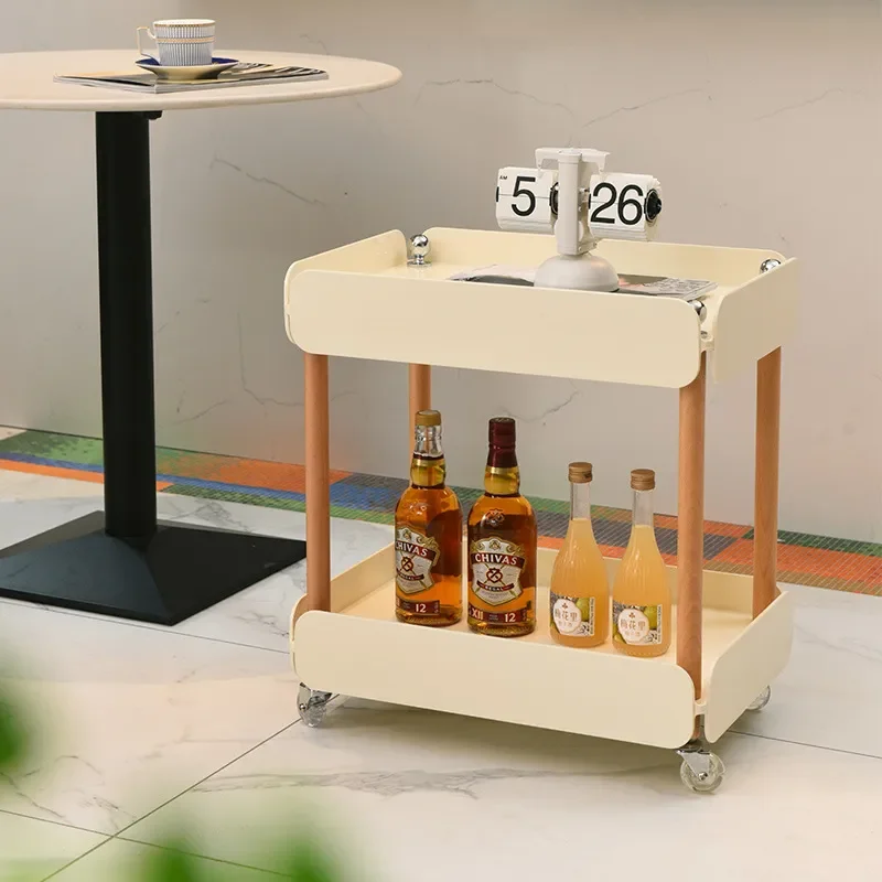 Nordic Mobile Side Table with Wheels Multi Tier Storage Cart for Living Room Sofa Edge Modern Rolling Coffee Stand