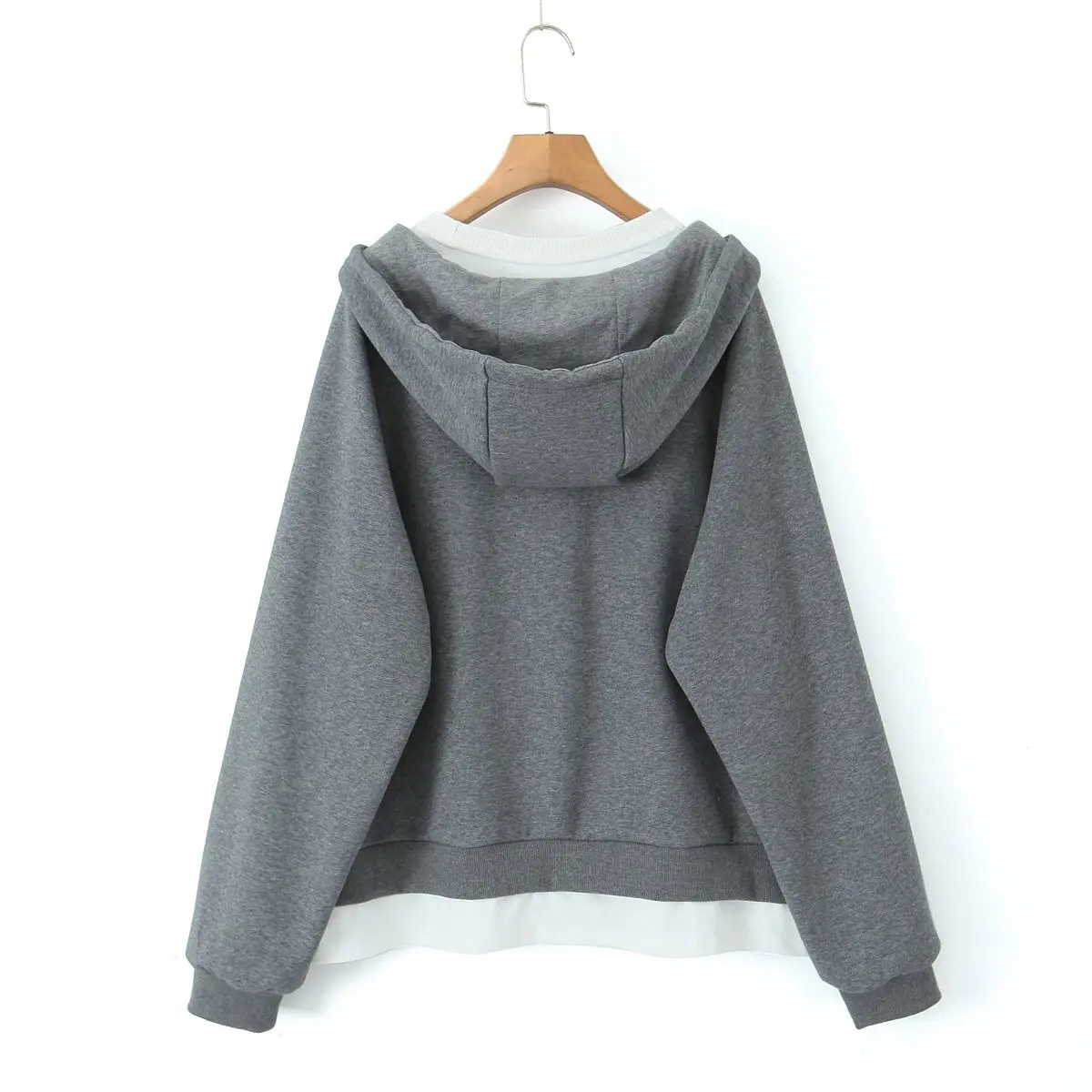 Fleece-lined Fake Two-piece Hooded Raglan Sleeve Sweatshirt Good Quality Plus Size Women Autumn Winter Loose Casual Hoodies