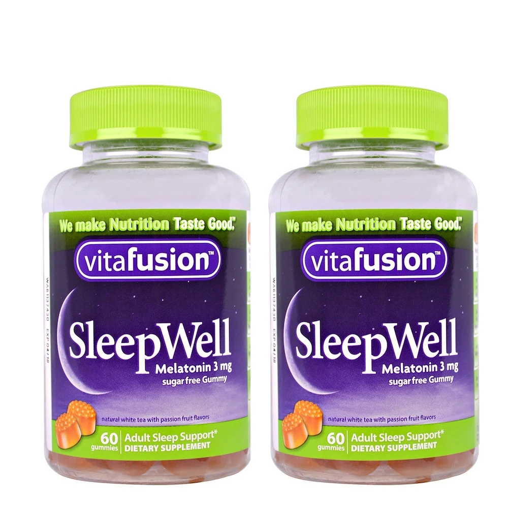 

1bottle American Vitafusion Melatonin Gummies 60Caps SleepWell Melanin Stay Asleep Longer Night Time Sleep Aid Health Wellness