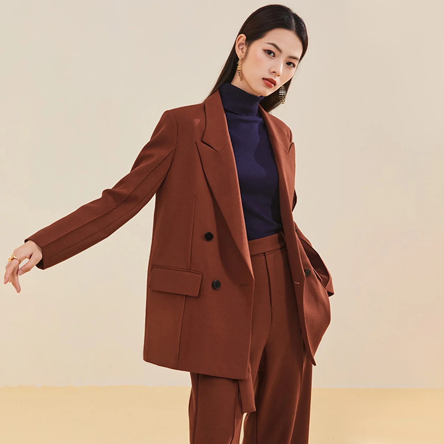 Allingentle Women's Suit Slim Fit Business Pantsuit 2 Piece Suit Double-Breasted Blazer Trousers for Casual Office Customize