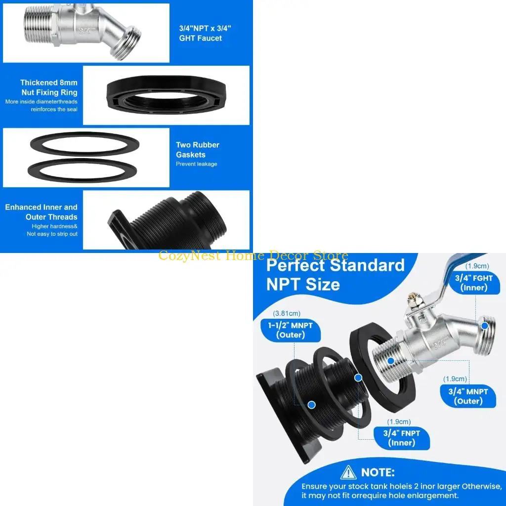 92MF Tank Outlet Replacement Fitting Kit with Ball Shutoff, Bulkhead Drain Adapter, Sealing Support Parts and Garden Hose Outlet