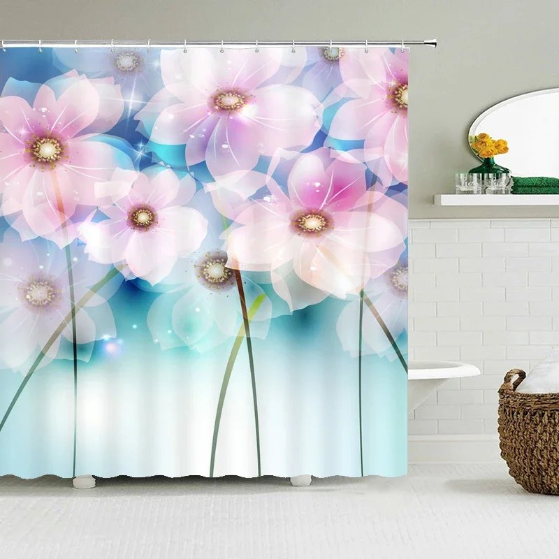 

Beautiful and elegant floral style Shower Curtain Minimalist Polyester Waterproof Fabric Shower Curtain For the Bathroom