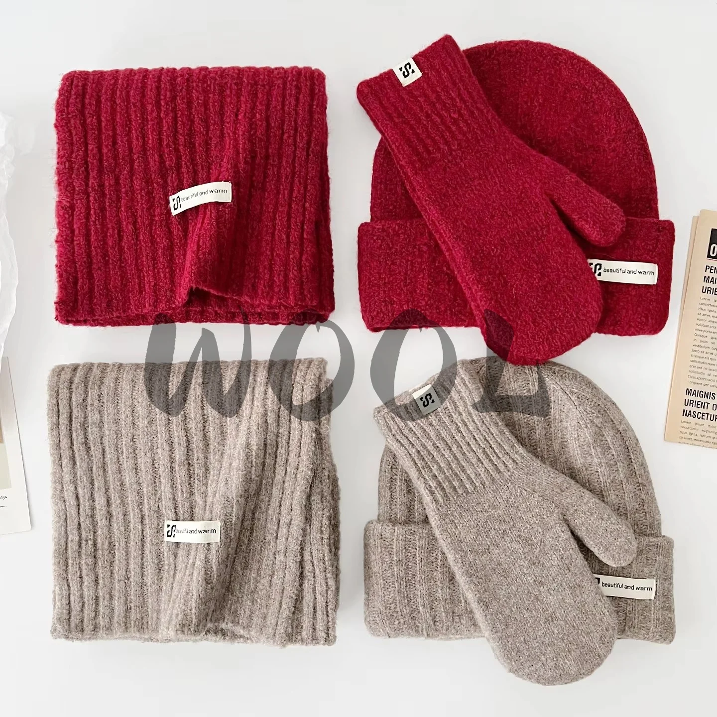 

3 шт./компл., шерстяной вязаный шарф с кольцом, женская шапка, зимние теплые шарфы, однотонная шапка, дизайн, мягкий кашемировый шарф с воротником из пашмины