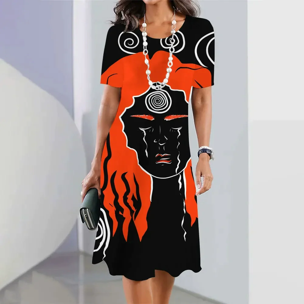 Fashion Face Pattern Women Mini Dresses Summer Short Sleeve 3D Printed Street Retro Ladies Dress 3XL Plus Size Casual Dress