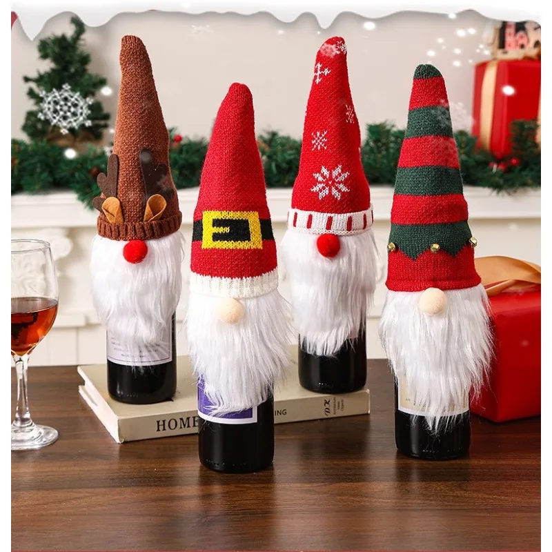 1-10PCS Cartoon Knitted Dwarf Wine Bottle Sleeve Xmas Decor for Champagne Drink Restaurant Hotel Party Table Centerpiece