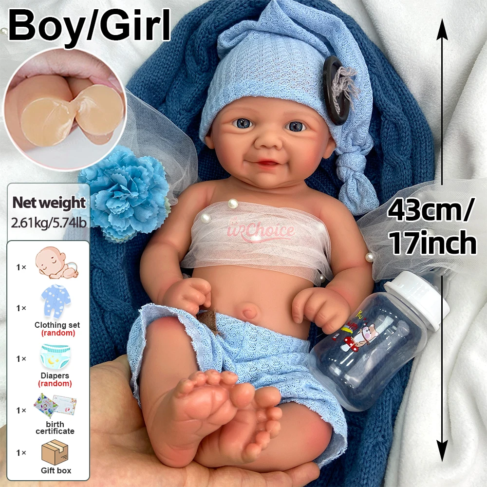 الميزات الواقعية ولد / فتاة 43 سم مرنة سيليكون إعادة الولادة دمية حية 3D الجلد سهل التنظيف إسبانيا الطفل للتصوير الفوتوغرافي