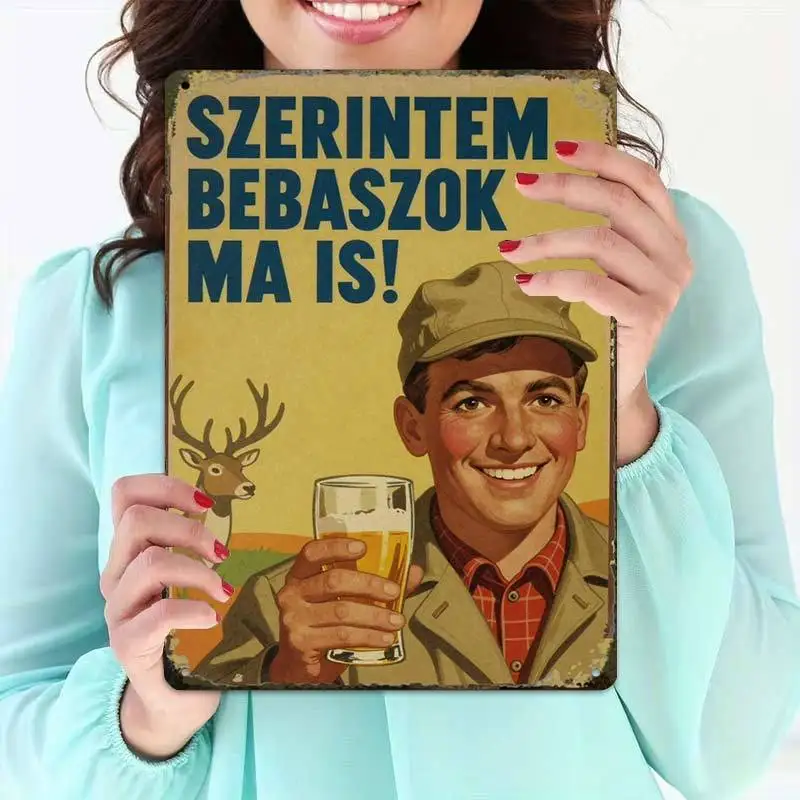 2D Flat, 2D Flat1pcs,Vintage Hungarian Beer PosterCreative Tin Sign -8x12 Cafe Garage Wall Art Gift for Decor|Iron Construction,