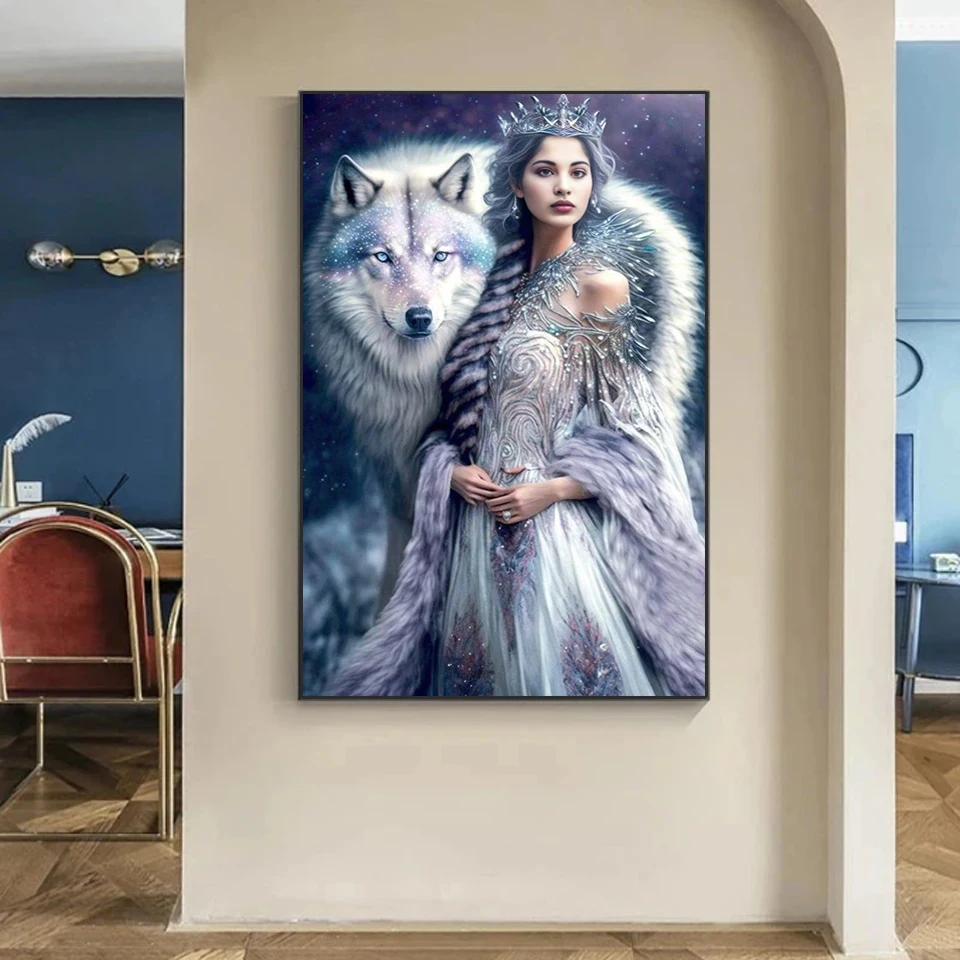 New Diamond Painting Cross Stitch Woman Wolves Full Drill Mosaic Arts Diy Rhinestone Embroidery Animals Girl Picture Wall Decor