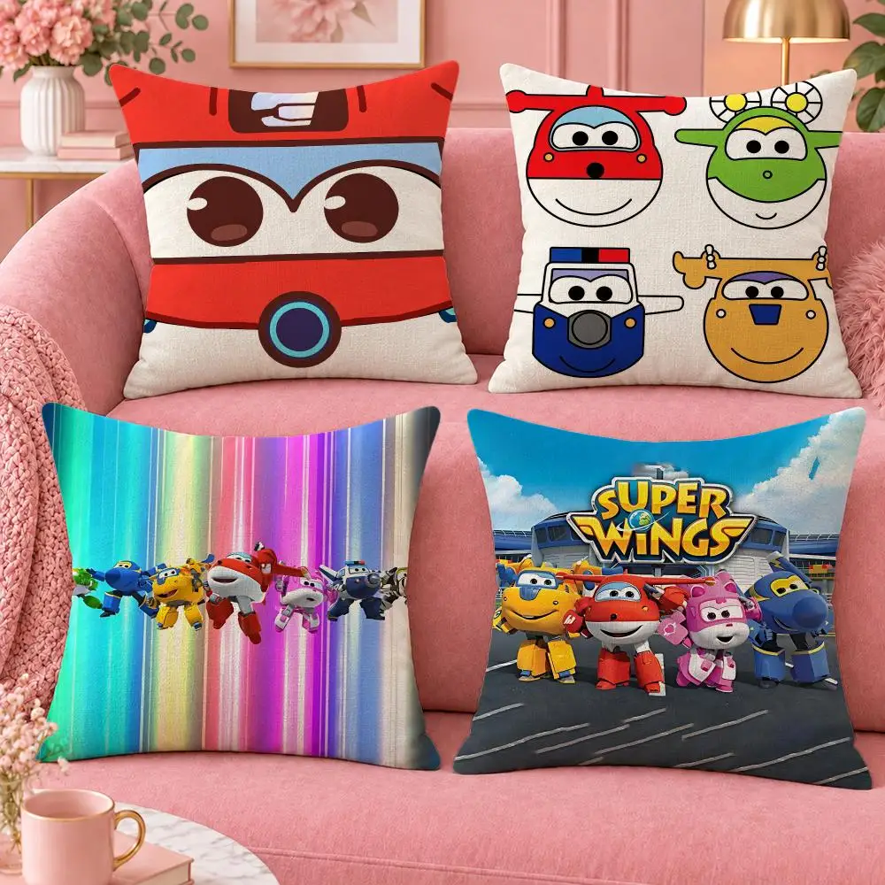 Cartoon Kids Aviation Super Wings Cushion Cover Cute Cartoon Throw Pillow Cover Soft Plush Cushion Cover Sofa Bedroom Home Decor