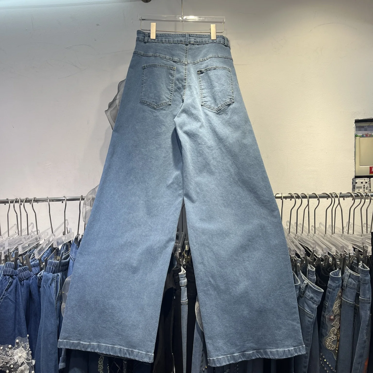 SuperAen Wide-leg Casual Jeans Women's Spring and Summer High Waist Loose New Design Three-dimensional Flower Jeans