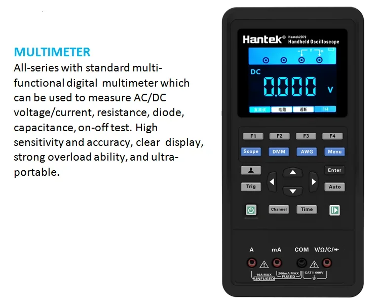 Hantek 2D42 3 in 1 Handheld Oscilloscope Portable USB Digital Oscilloscope 250MSa/S Waveform Generator 2 Channel 40mhz Lcd