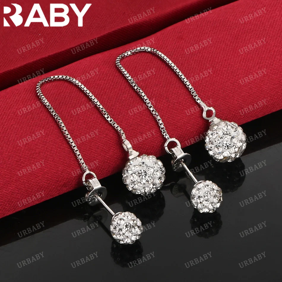 

URBABY 925 Sterling Silver Earrings Double Balls Zirconia Drop Earrings For Women Jewelry Fashion Party and Daily Wear