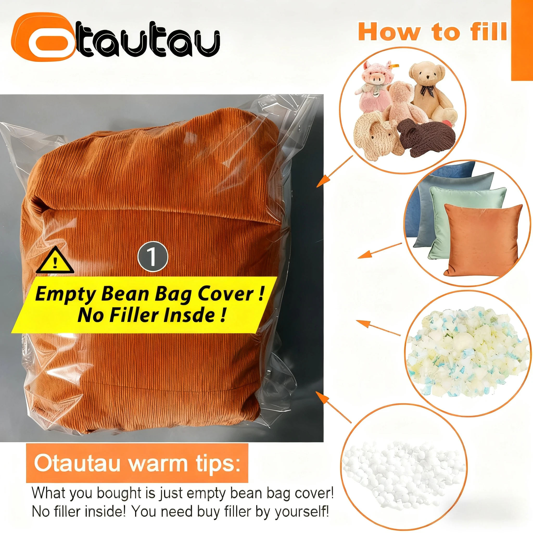 OTAUTAU Cotton Corduroy Bean Bag Cover SF531【No Filler Inside! You Need To Buy Filler By Yourself !】