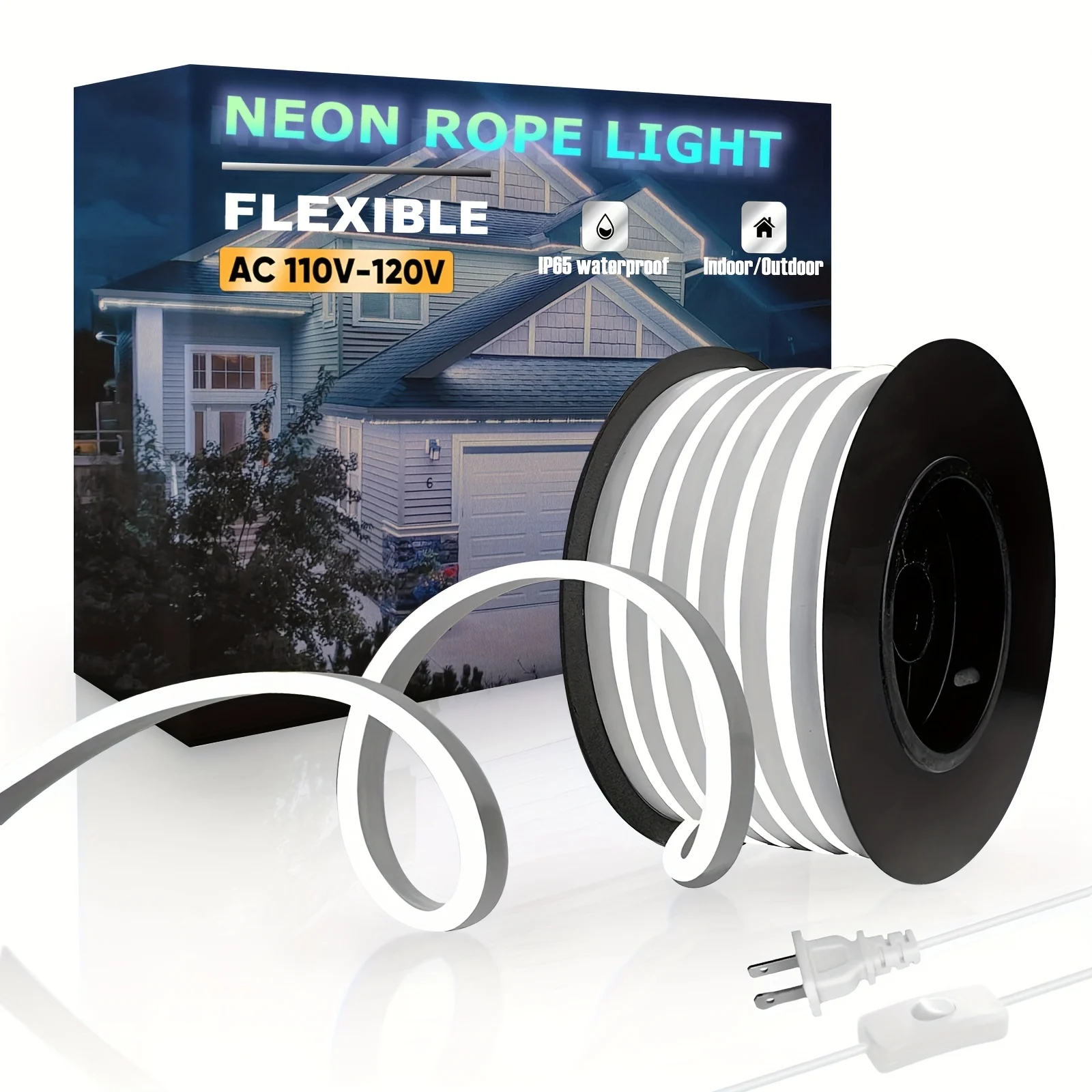 

AC110-120V Neon Rope Light - 120 LEDs/m High-Density Commercial Neon Strip Light, White & Warm White for For Indoor Outdoor Home