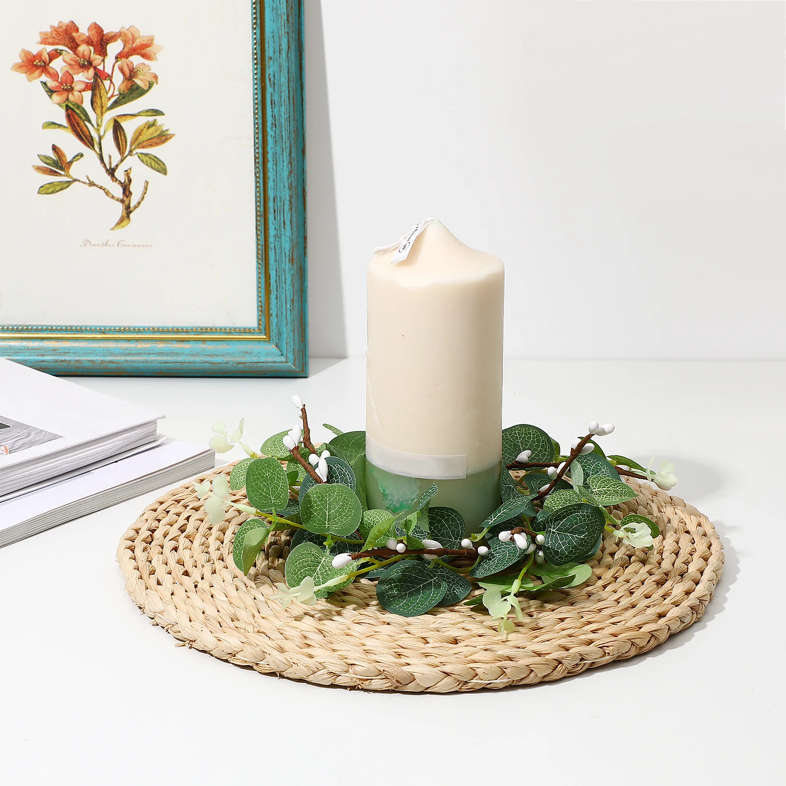 

4pcs Simulated Eucalyptus Wreath Table Decor Rings Small Lightweight Plastic Flower Rings For Spring Pillars Party Home