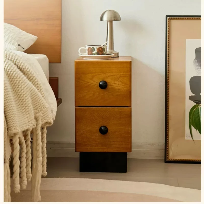 Mid-Century Nightstand, Narrow Side Table with Two Drawers for Bedroom, Large Capacity Storage Cabinet, Aesthetic Home Decor