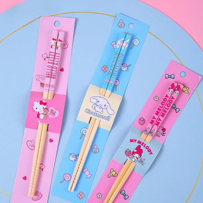 Sanrio Hello Kitty My Melody Kuromi Cartoon Anime Character Cute Non-slip Dining Children's Bamboo Chopsticks Holiday Gift