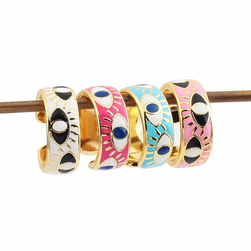 Vintage Gothic Black Evil Eyes Finger Rings for Women Boho Enamel Opening Adjustable Gold Color Mens Ring Trendy Jewelry Gift