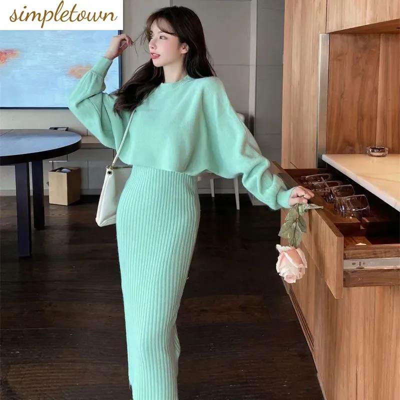 

Spring and Autumn Women's Knitted Set New Korean Edition Western Style Leisure Age Reducing Elegant Women's Two Piece Set