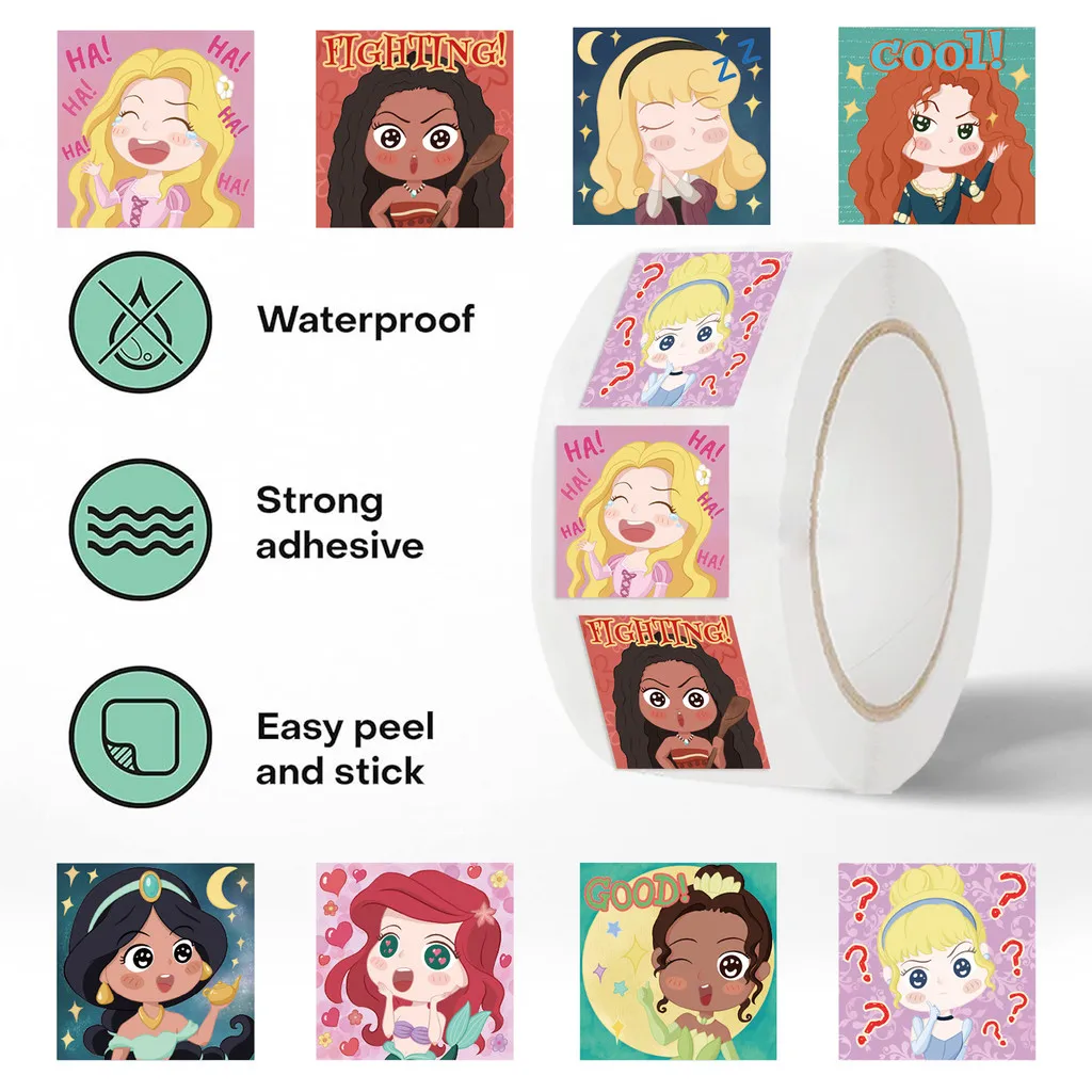 500pcs Cute Princess Cartoon Head Stickers Roll Decals for Scrapbooking, Envelope Sealing & DIY Notebook Decoration