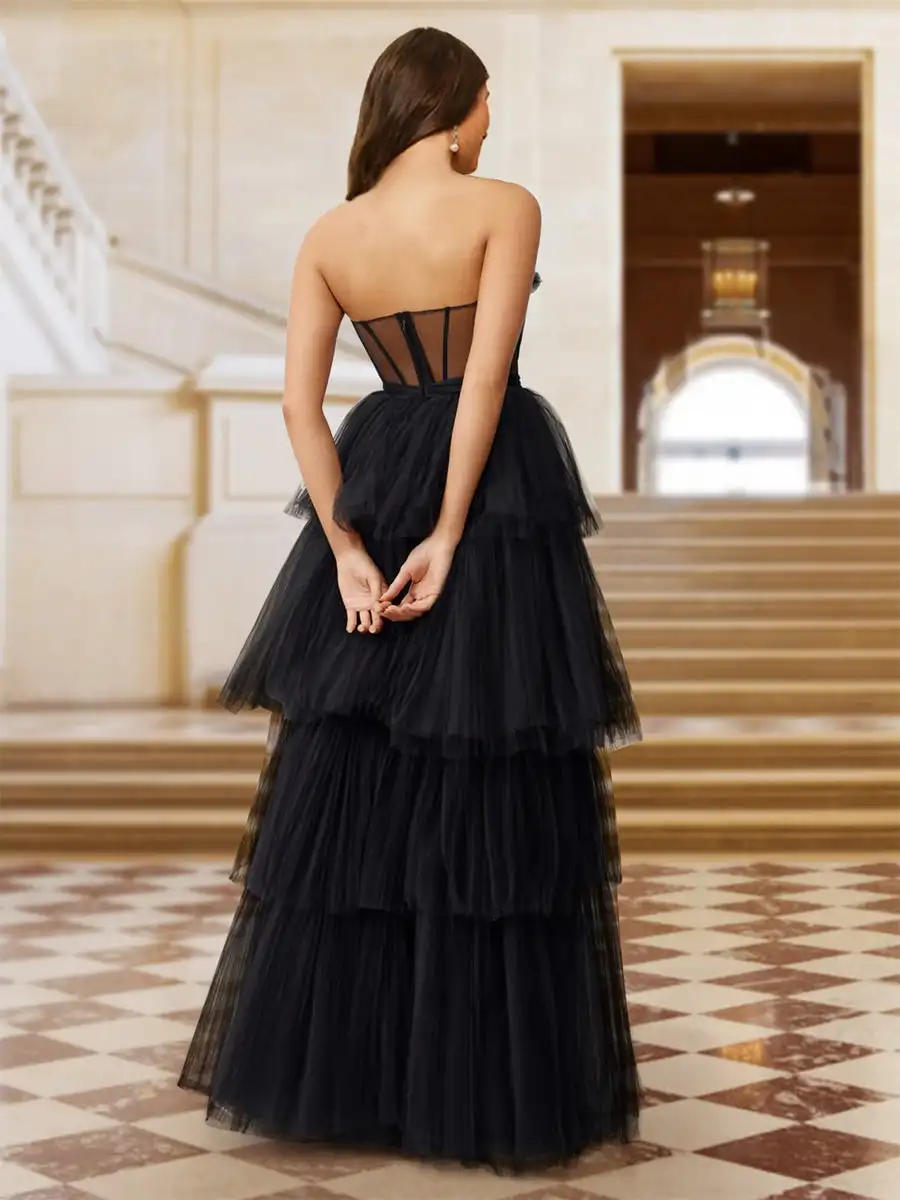 ED Customized Luxury Prom Dresses 2025 Black Luxurious Women's Evening Dresses for Special Occasions Multi-layer Party Very