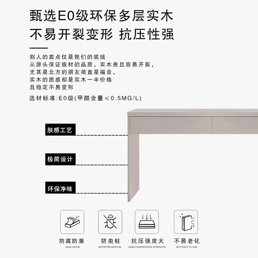 Italienischer, minimalistischer Schreibtisch aus massivem Holz für den Haushalt, einfacher weißer Büro-Computertisch, cremefarbener Arbeitszimmer-Schlafzimmer-Studientisch