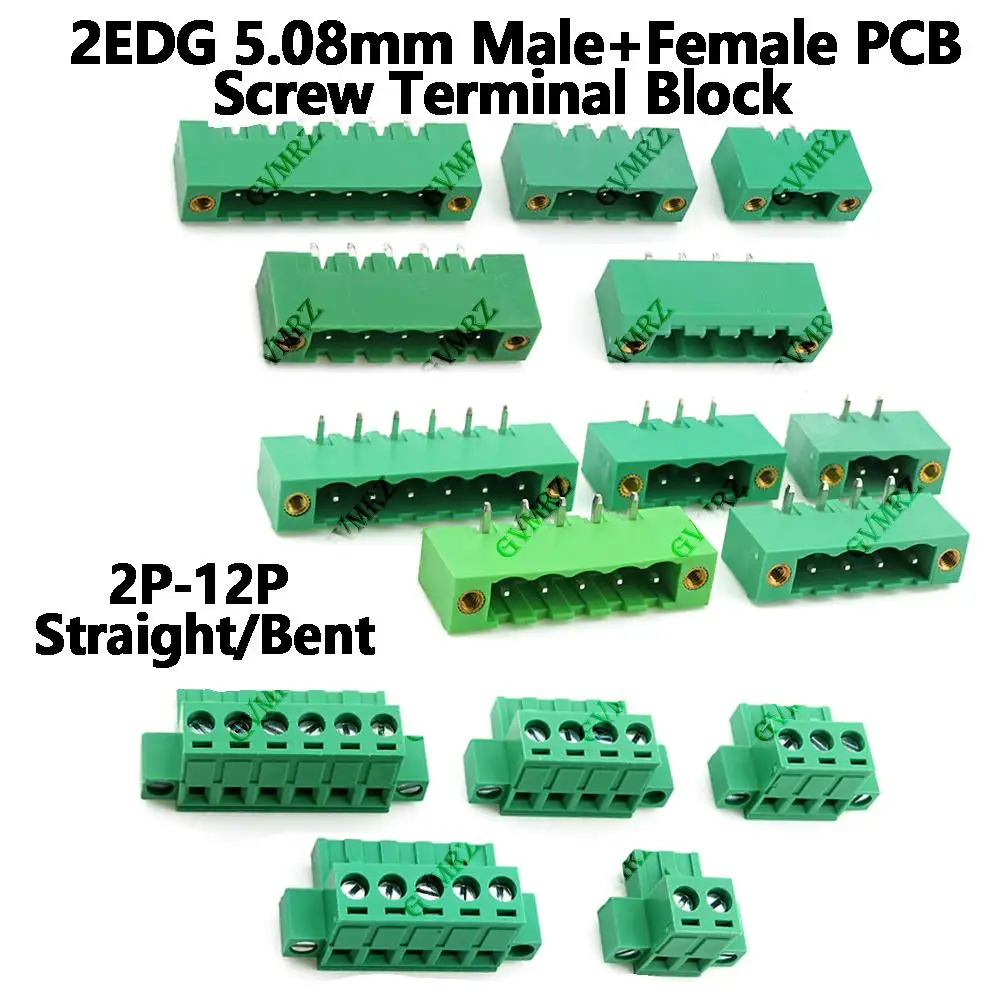 5set 5.08 KF2EDGWB 2EDG 2/3/4/5 Wall Terminal Plug Type 5.08mm Connector Male+Female Pcb Screw Terminal Block