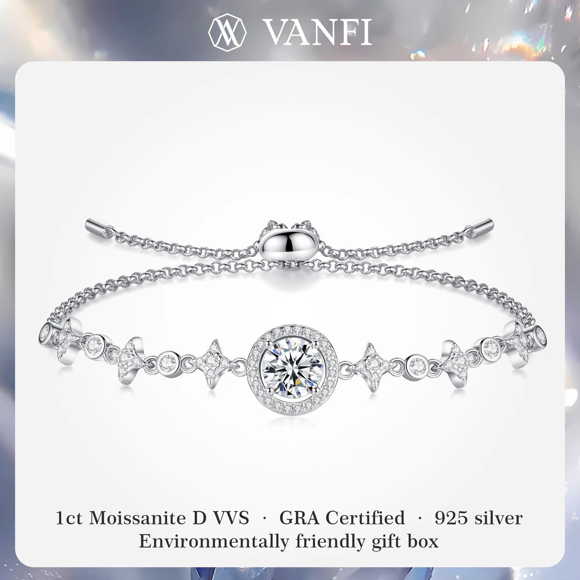 

Kfvanfi Регулируемый женский браслет из муассанита, стерлинговое серебро 925 пробы, белое золото 18 карат, роскошные высококачественные сертифицированные ювелирные изделия