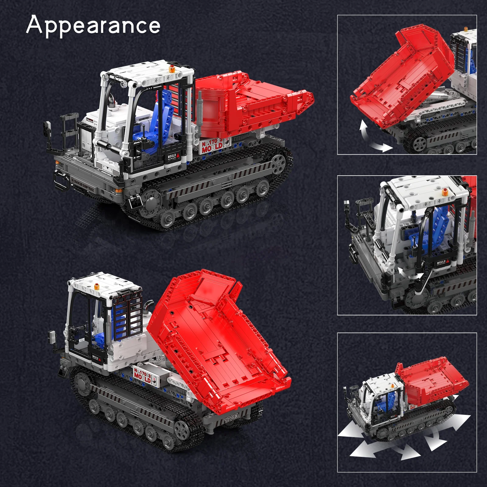 Mould King 1105 Teile Track Dump Truck Bausteine-Set – technisches Fahrzeugmodell mit 1105 Teilen