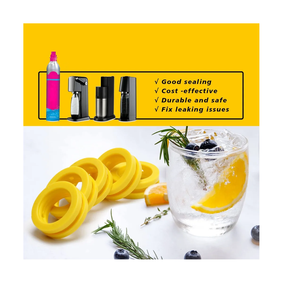 O Rings Soda Machine Co2 Cylinder Exchange Carbonator Gaskets 5Pcs, Gaskets Ring for New Soda Maker & Pink Cylinder