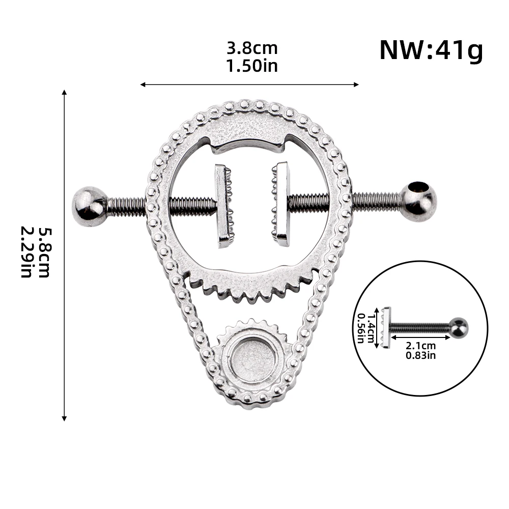 LEZEE-abrazadera para pezones con forma de engranaje mecanizado, equipo de Bondage, abrazaderas para pezones de trébol duro, Clips metálicos para pechos, estimulación del cuerpo, Juguetes sexuales BDSM