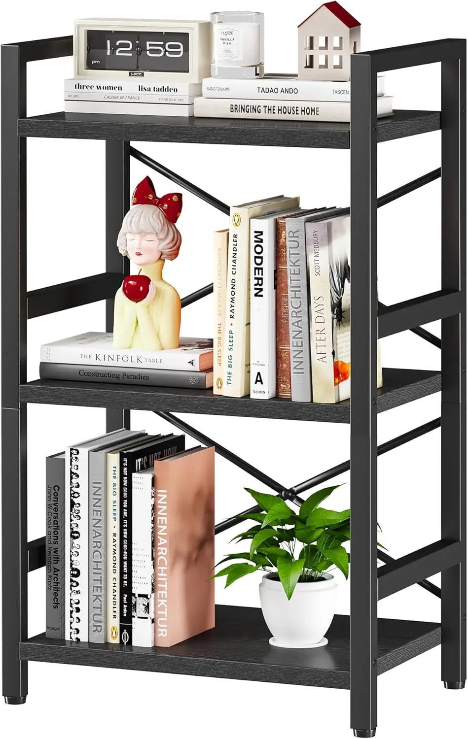 

Bookshelf, 3 Tier Industrial Bookcase, Metal Small Bookcase, Rustic Etagere Book Shelf Storage Organizer for Living Room