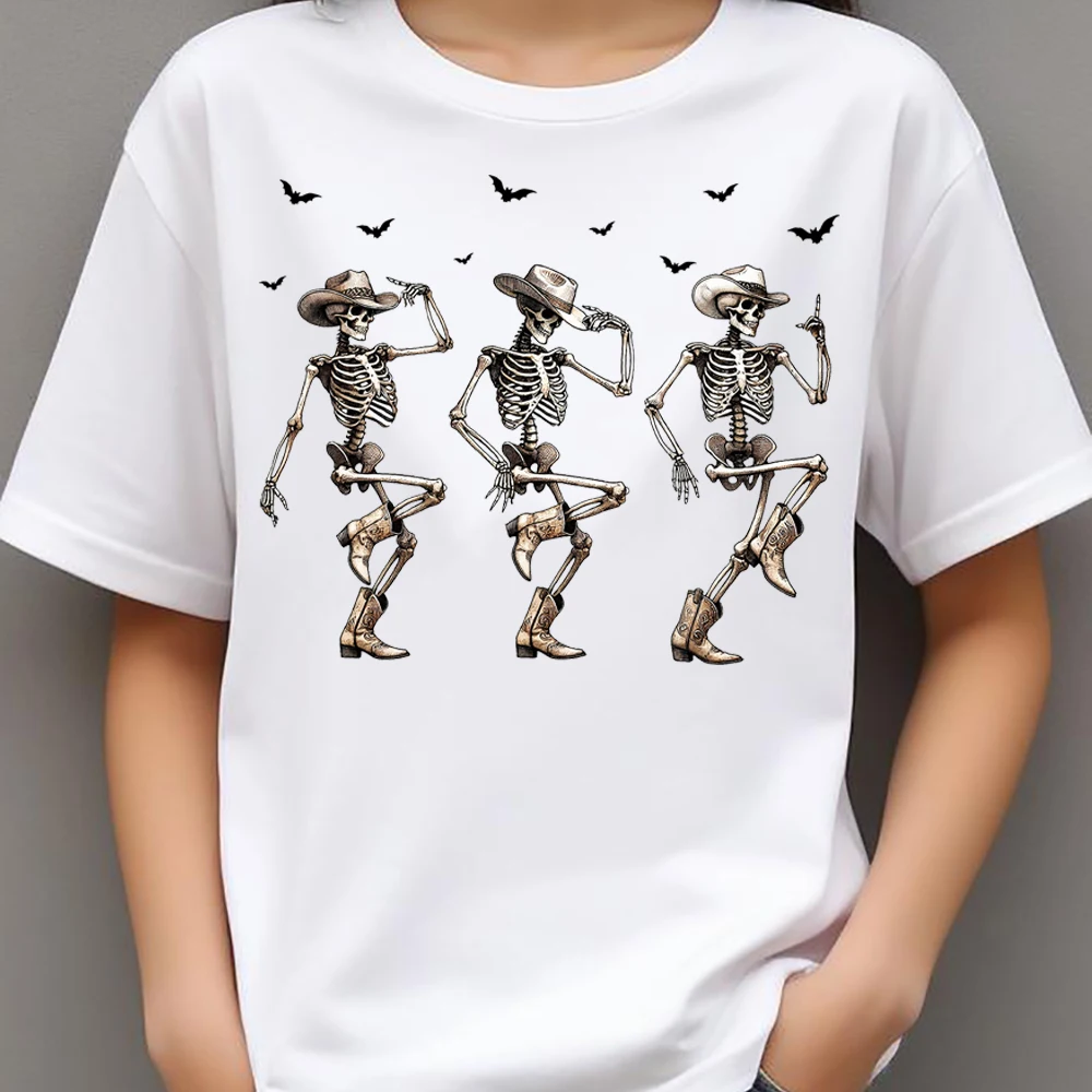 Punk Style Skeleton Cowboy Bat Heat Transfer Patches For Clothes DIY A-Level Washable T-shirts Iron-on Thermal Sticker