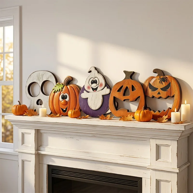 Wooden Ornament Halloween Pumpkin Alphabet Ghost Ornament Crafts